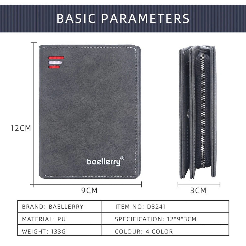 Wallet - Men's Front Pocket Wallet Leather Zipper Closure RFID Protection