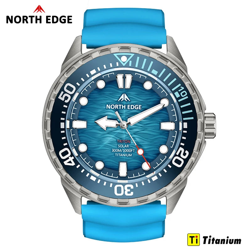 Watch - NORTH EDGE TRITON TI Titanium Stainless Solar Powered Diving Watch Luxury Quartz Watches For Men 300M Waterproof 180+ Day Power