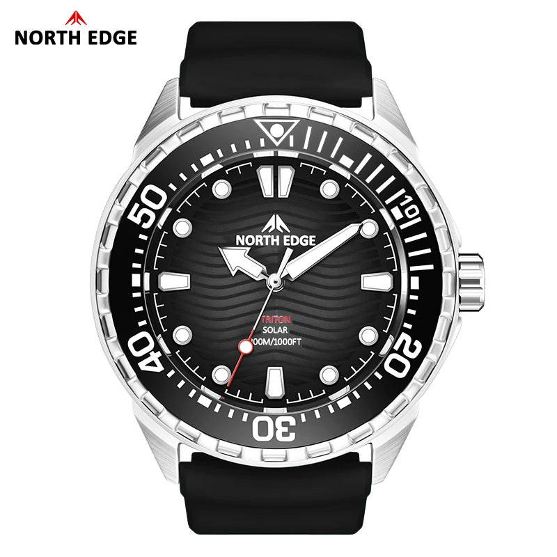 Watch - NORTH EDGE TRITON TI Titanium Stainless Solar Powered Diving Watch Luxury Quartz Watches For Men 300M Waterproof 180+ Day Power