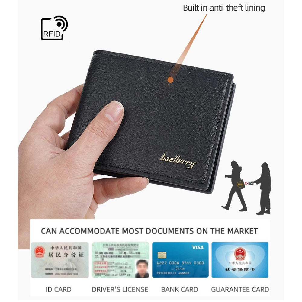 Baellerry Classic Short Genuine Leather Men Wallets Fashion Coin Pocket Card Holder Men Purse Simple Quality