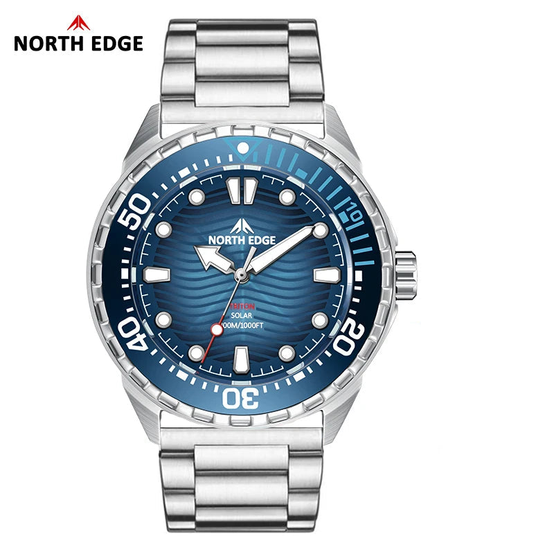 Watch - NORTH EDGE TRITON TI Titanium Stainless Solar Powered Diving Watch Luxury Quartz Watches For Men 300M Waterproof 180+ Day Power
