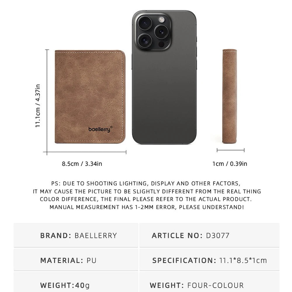 Wallet - Baellerry Wallet for Men PU Leather Front Pocket Minimalist Money Clip Travel Essentials
