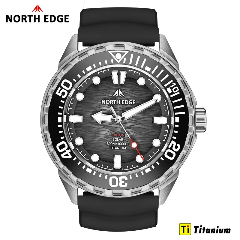 Watch - NORTH EDGE TRITON TI Titanium Stainless Solar Powered Diving Watch Luxury Quartz Watches For Men 300M Waterproof 180+ Day Power