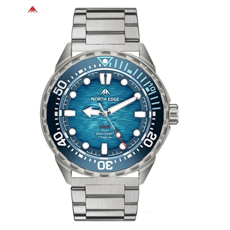 Watch - NORTH EDGE TRITON TI Titanium Stainless Solar Powered Diving Watch Luxury Quartz Watches For Men 300M Waterproof 180+ Day Power
