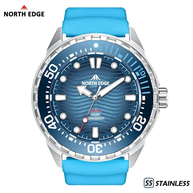 Watch - NORTH EDGE TRITON TI Titanium Stainless Solar Powered Diving Watch Luxury Quartz Watches For Men 300M Waterproof 180+ Day Power