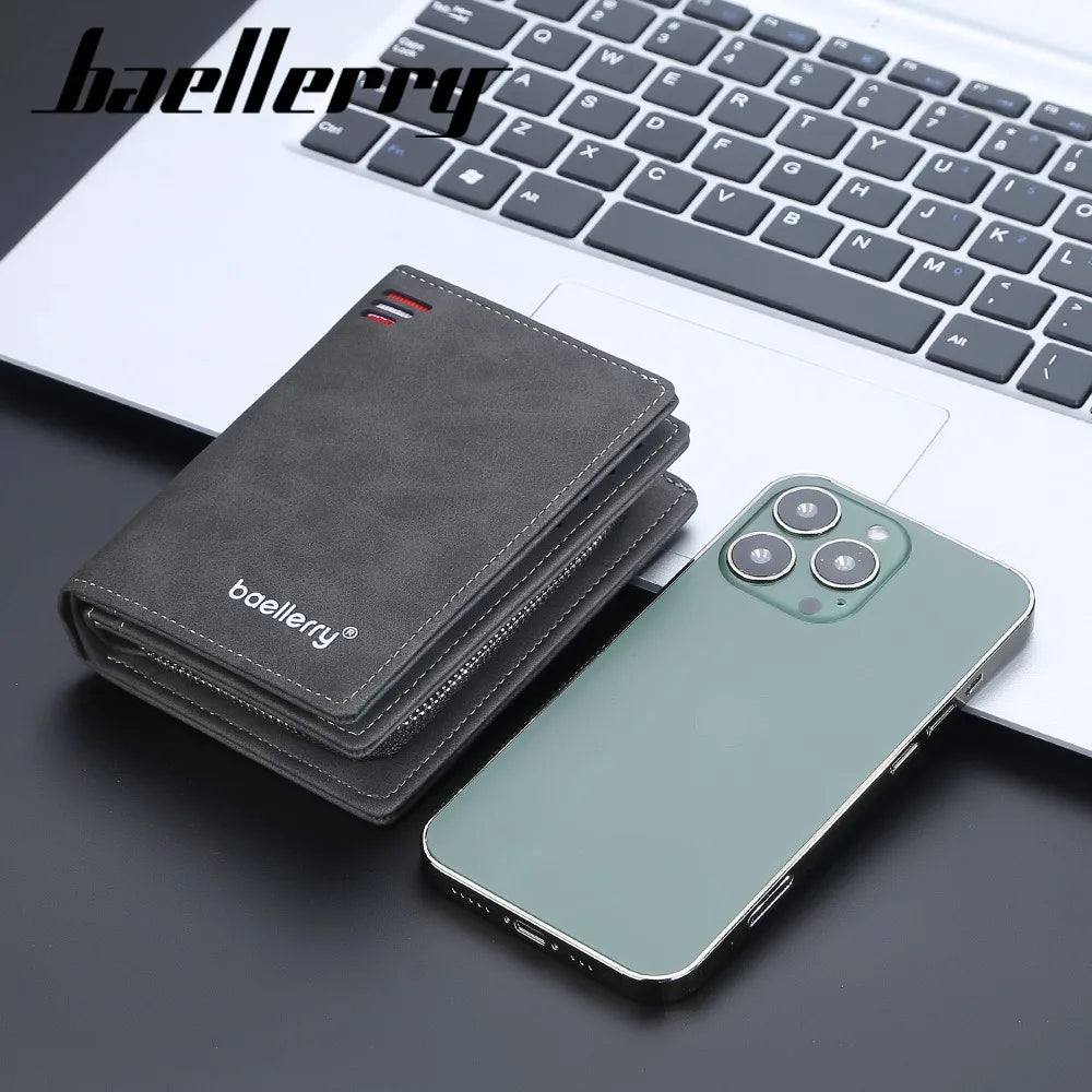 Wallet - Men's Front Pocket Wallet Leather Zipper Closure RFID Protection